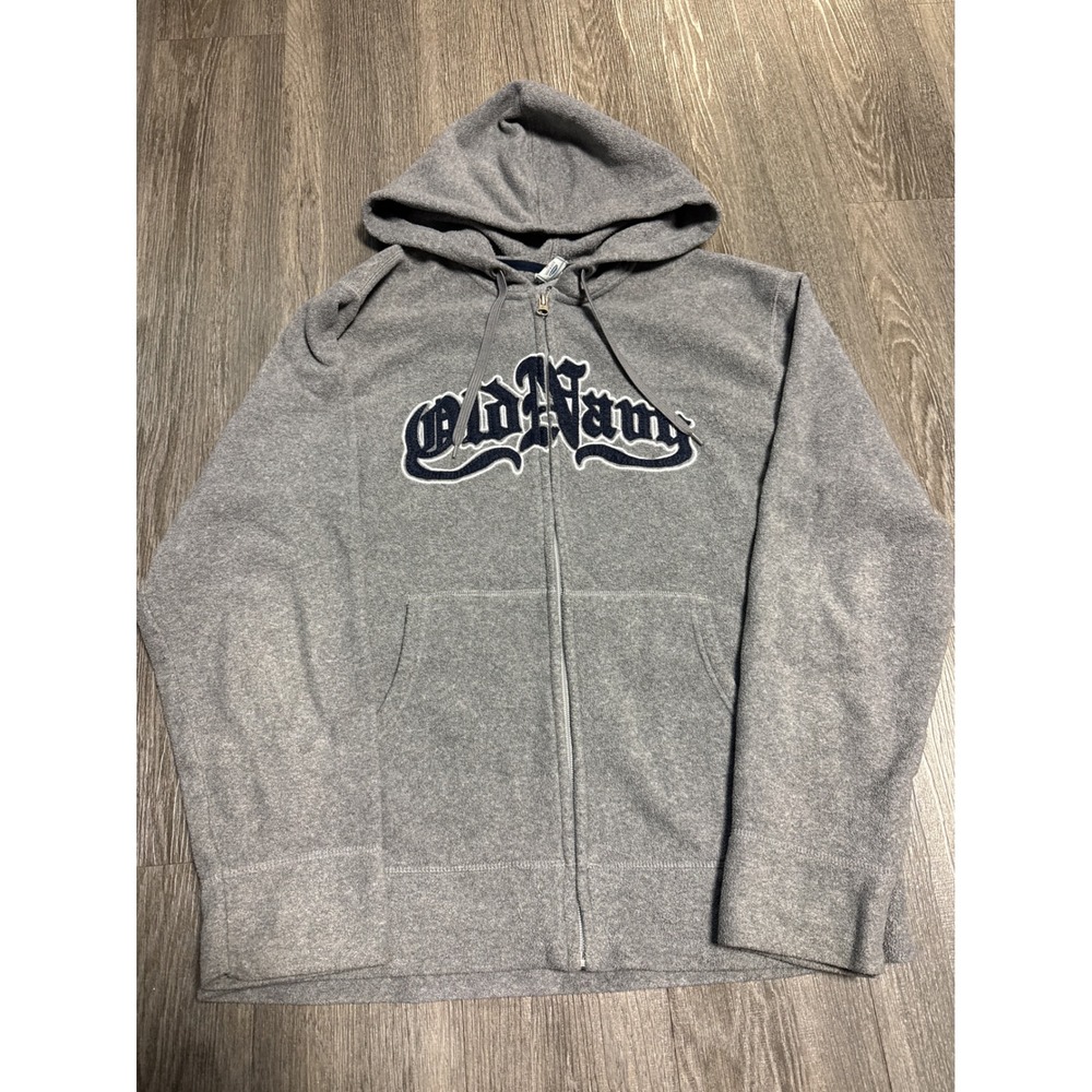 Old Navy Mens Fleece Full Zip Hoodie Gray Embroidered Logo Sweatshirt Medium